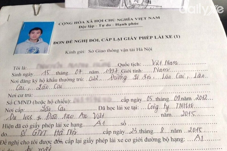 Mẫu đơn đề nghị cấp lại giấy phép lái xe