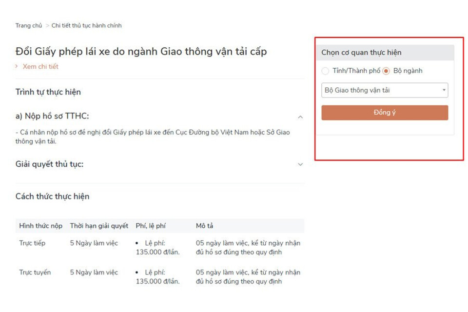 Chọn cơ quan thực hiện