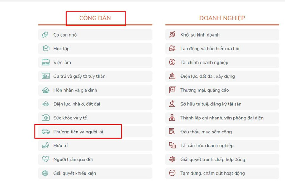 Chọn Phương tiện và người lái