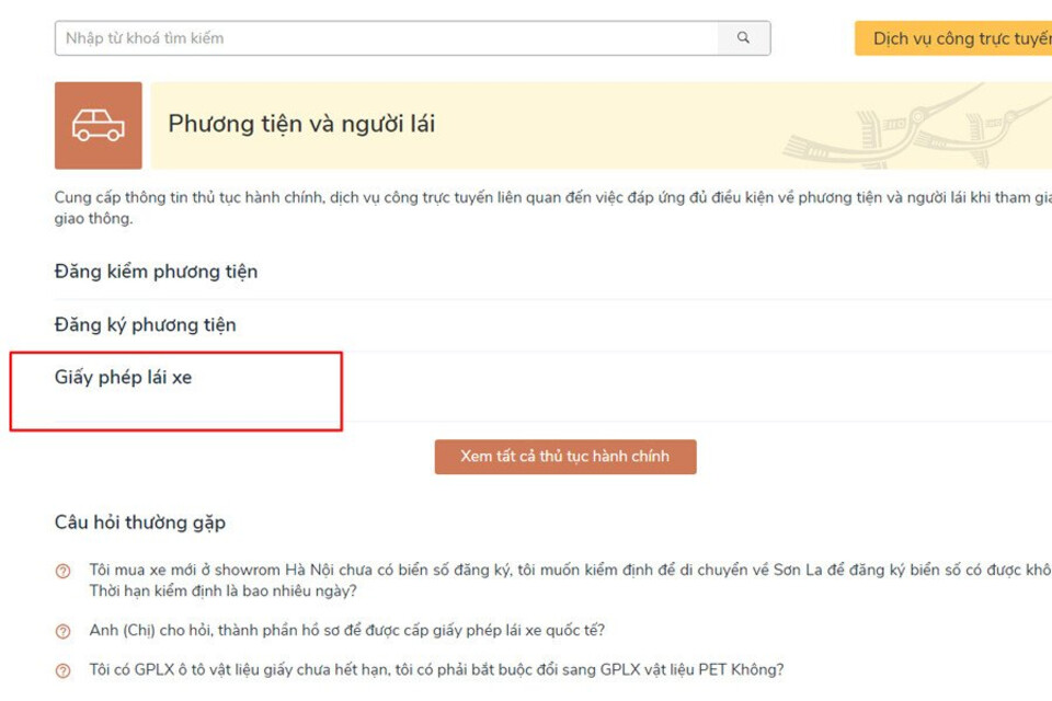 Chọn Giấy phép lái xe