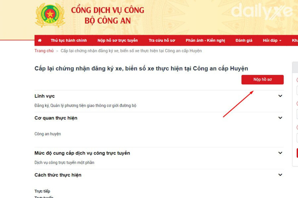 Điền thông tin cần thiết và chọn Nộp hồ sơ