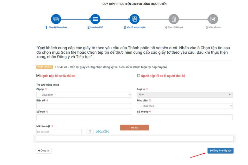 Điền thông tin và Tiếp tục bấm chọn Đồng ý và tiếp tục