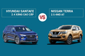 So sánh Hyundai Santa Fe 2.4 Xăng và Nissan Terra 2.5 4WD