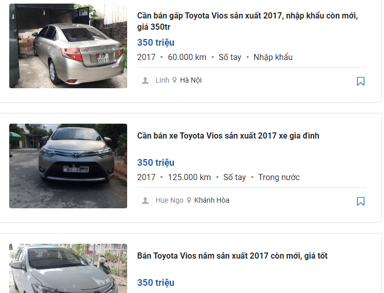 Mua bán xe Toyota Vios 2017 cũ chính chủ giá rẻ nhất toàn quốc