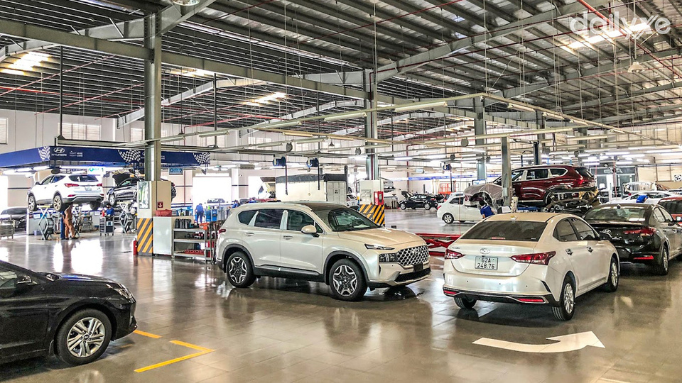 Xưởng dịch vụ hiện đại của showroom Hyundai Long An